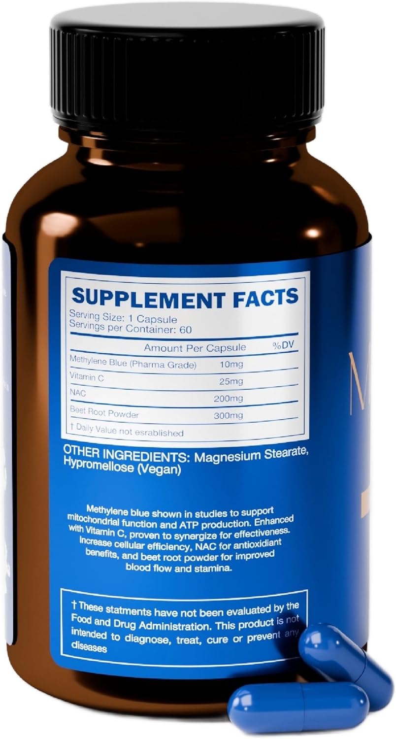 Blue Methylene Capsules with NAC, Vitamin C, Beet Root Powder